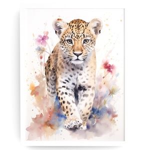 Watercolor Leopard Portrait Wall Art Illustration Print Poster Unframed